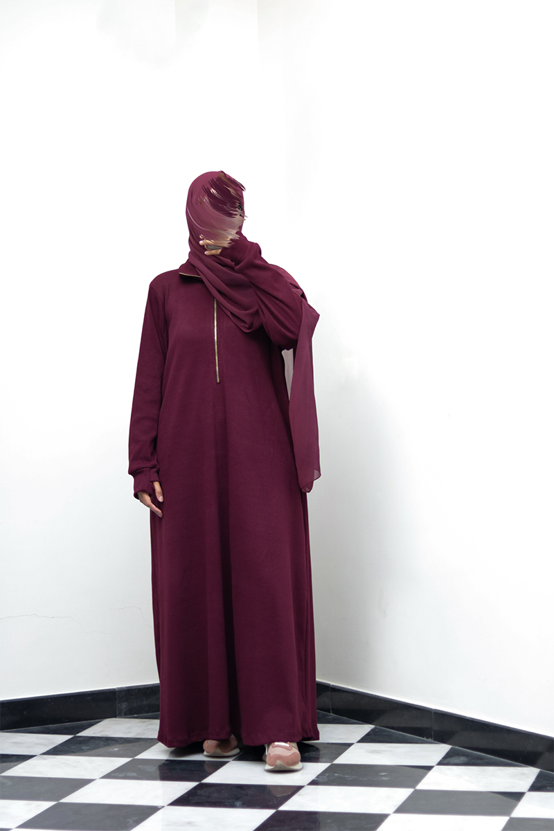 Burgundy Knit Abaya - Image 2