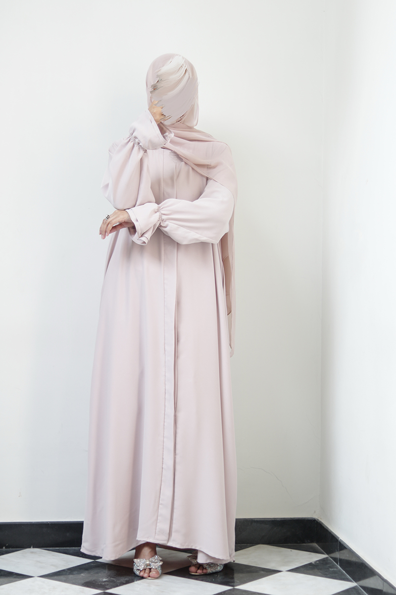 Strawberry Milk Buttoned Petal Abaya - Image 4