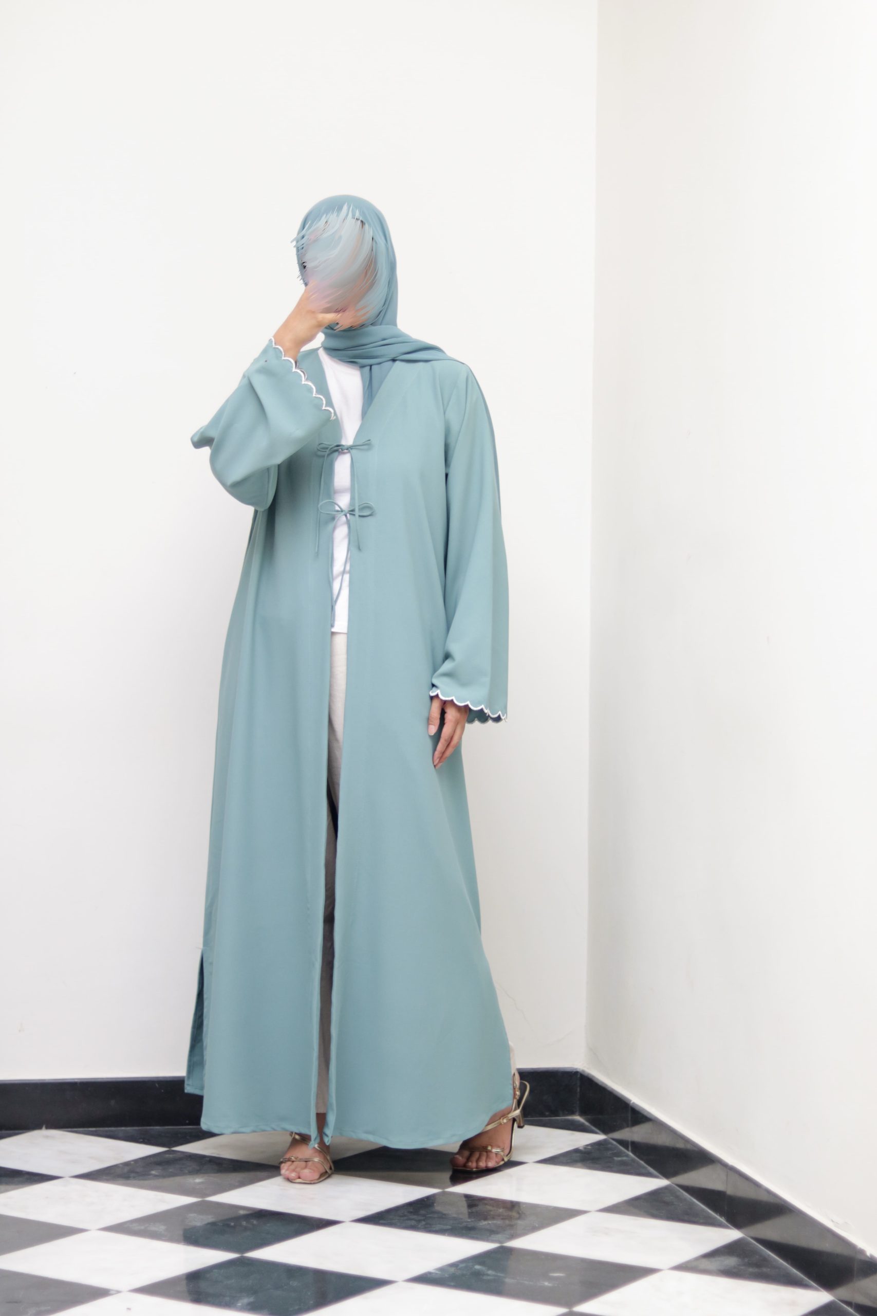 Oceanside Embroidered Kimono Abaya - Image 8
