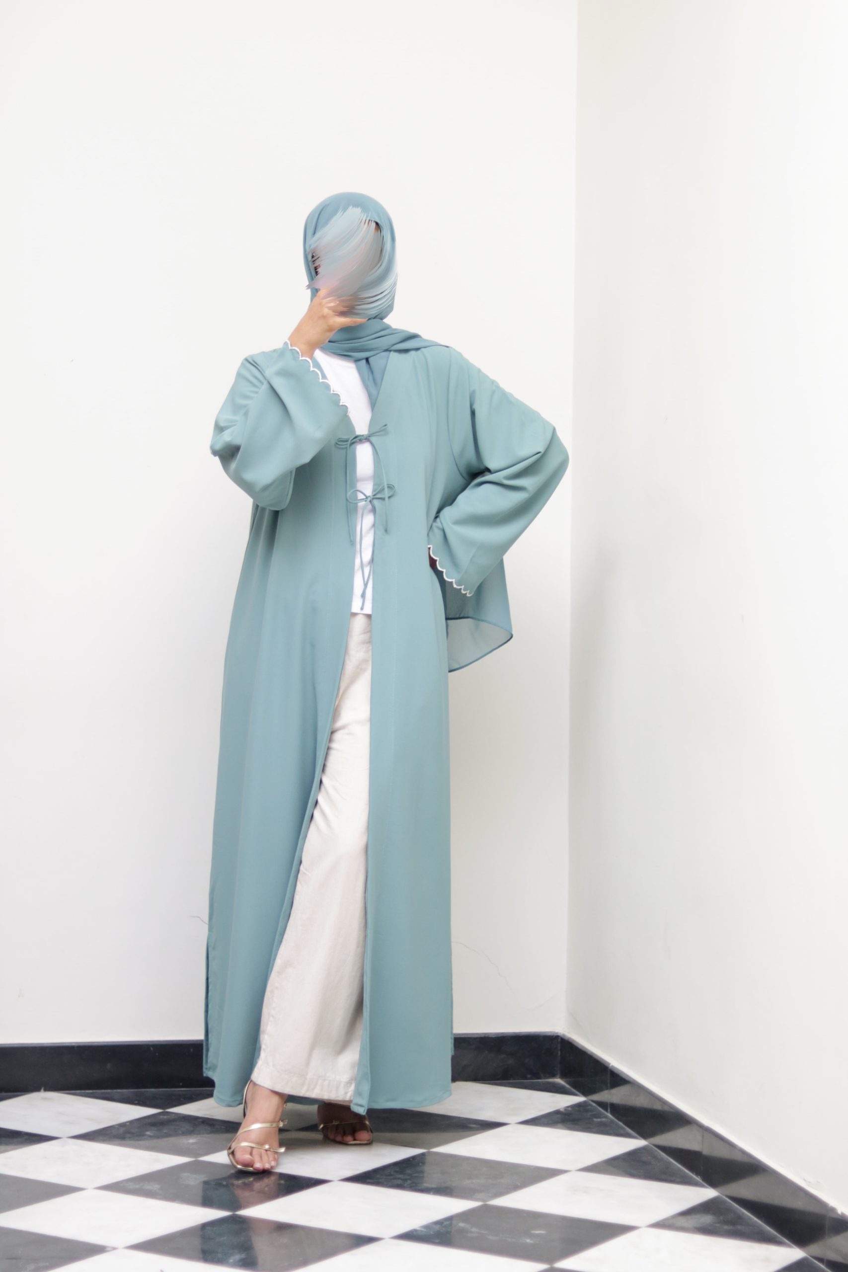 Oceanside Embroidered Kimono Abaya - Image 7