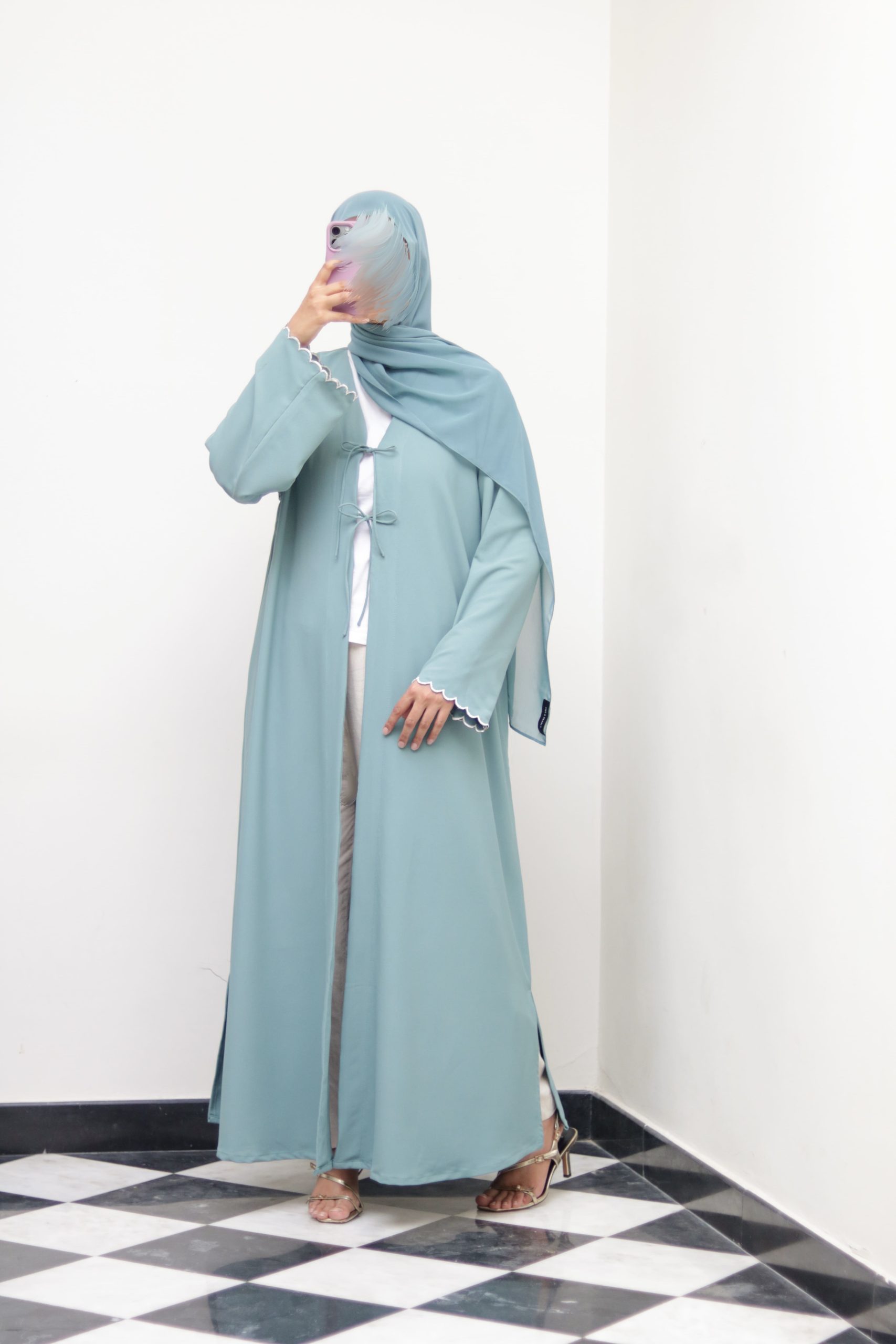 Oceanside Embroidered Kimono Abaya - Image 5