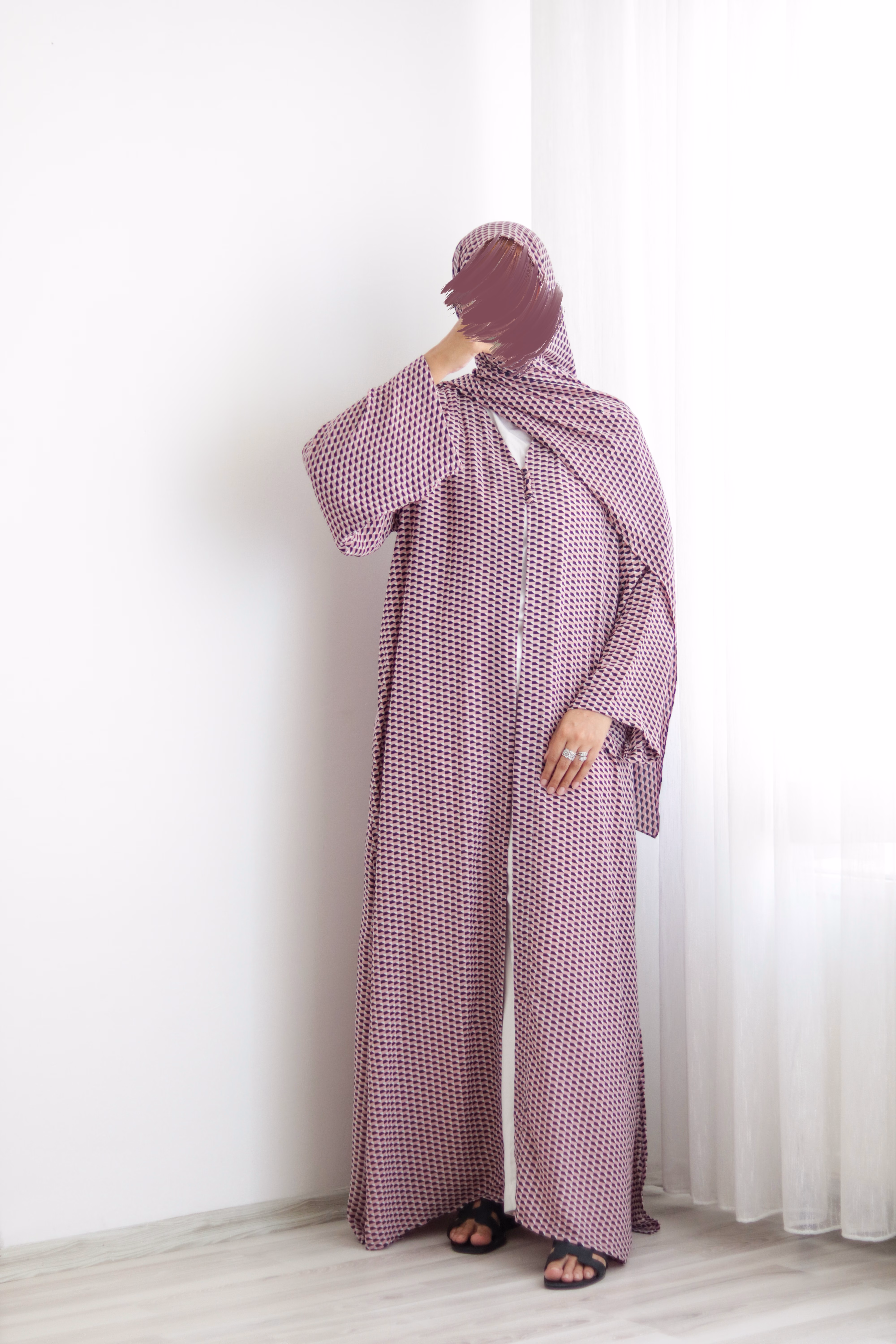 Pink Geometric Kimono Abaya